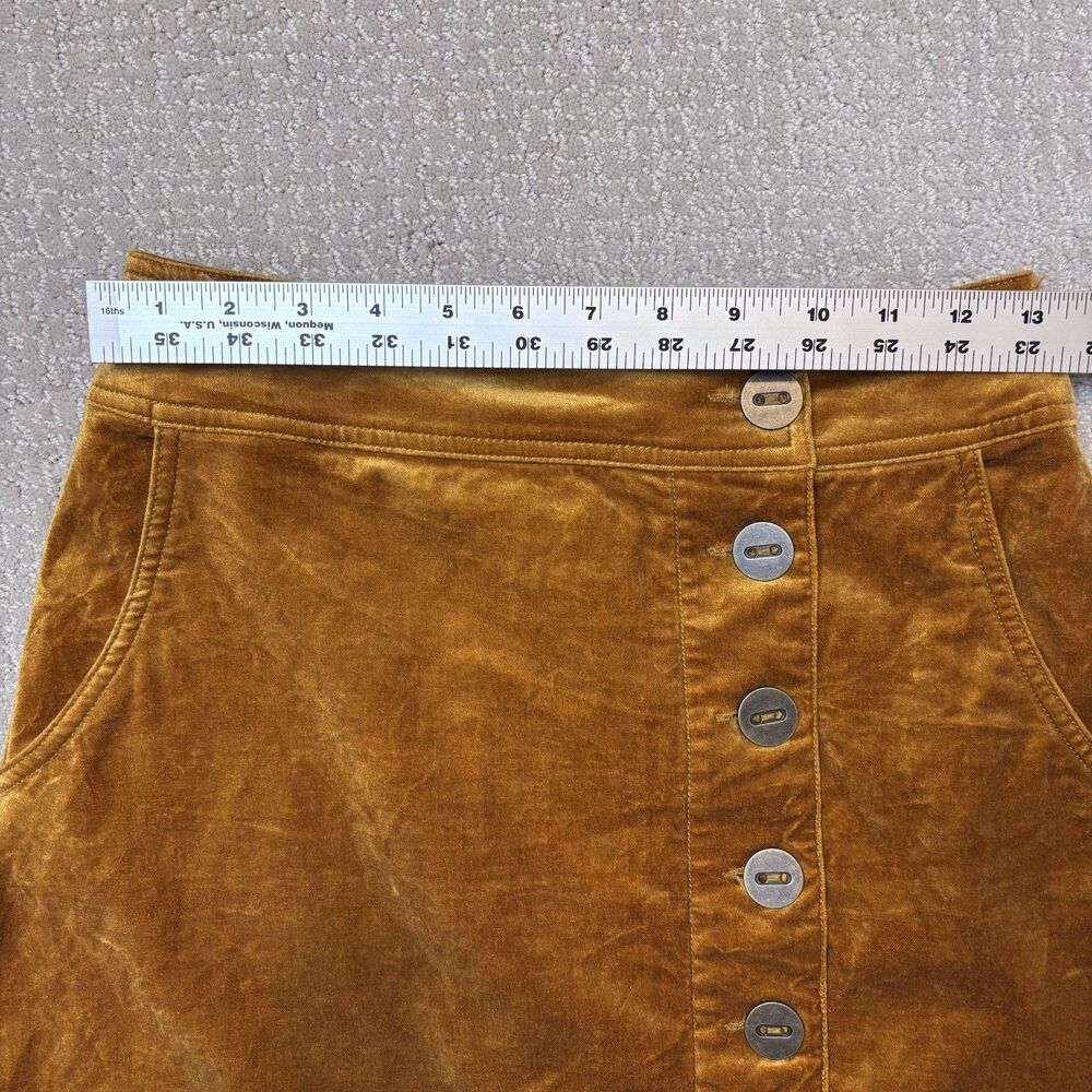 Anthropologie Building 18 Women’s 4 Button Front Velvet Mini Skirt Mustard Gold - Picture 3 of 7